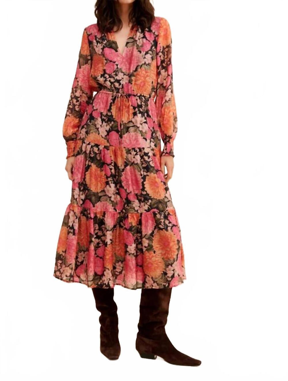 NEW MINKPINK yvaine long sleeve midi dress in multi